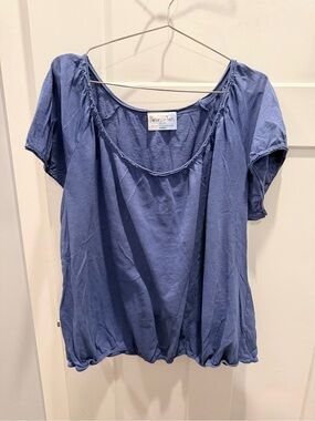 NecessiTees Avenue Blue Cotton Scoop Neck Top Plus Size 22 24 Casual Boho